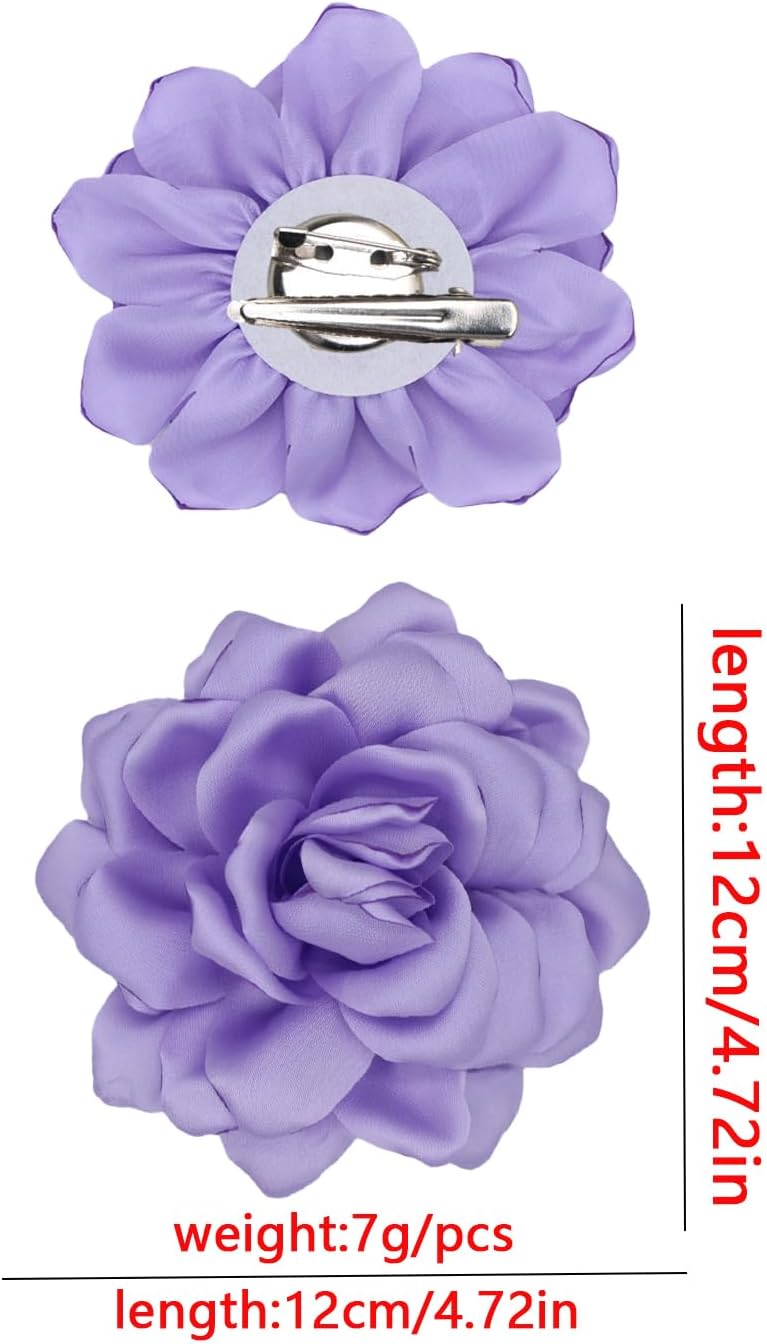 Decixde Satin Fabric Rose Flower Brooches - Handmade Floral Accessory for Wedding Party Dance Banquet Ceremony - Size: 4.72in - Image 3